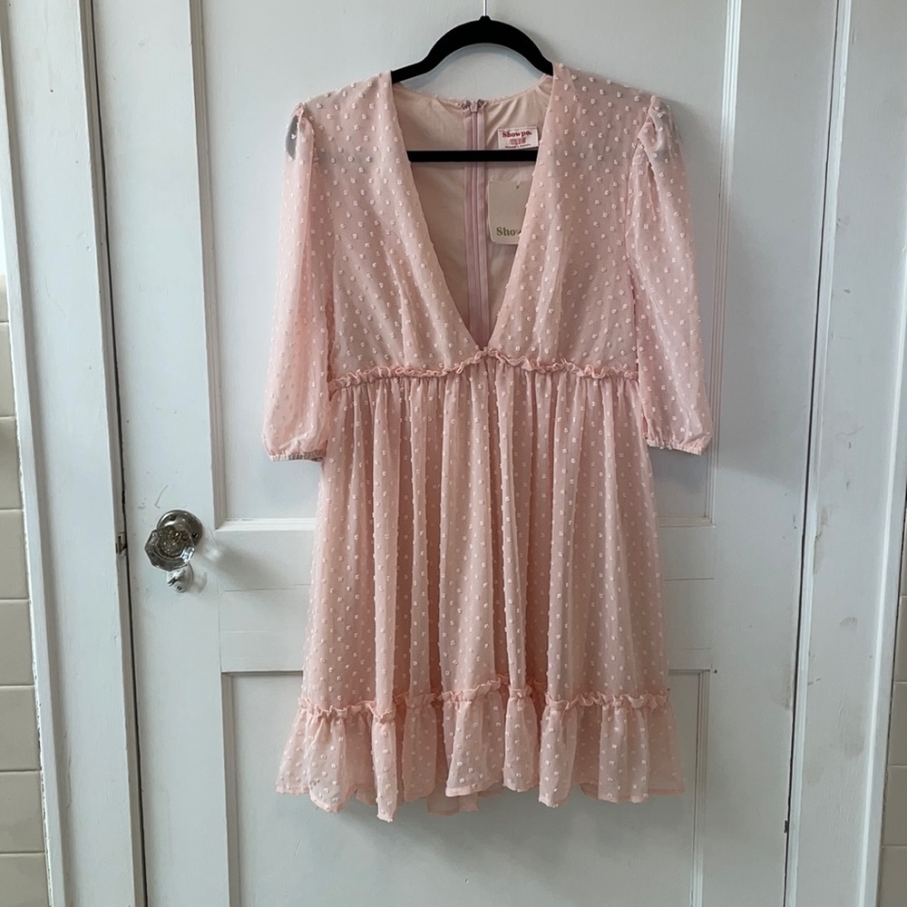 Showpo. Rise Up High Dress in blush